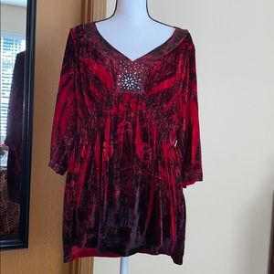 Red and black velvet top